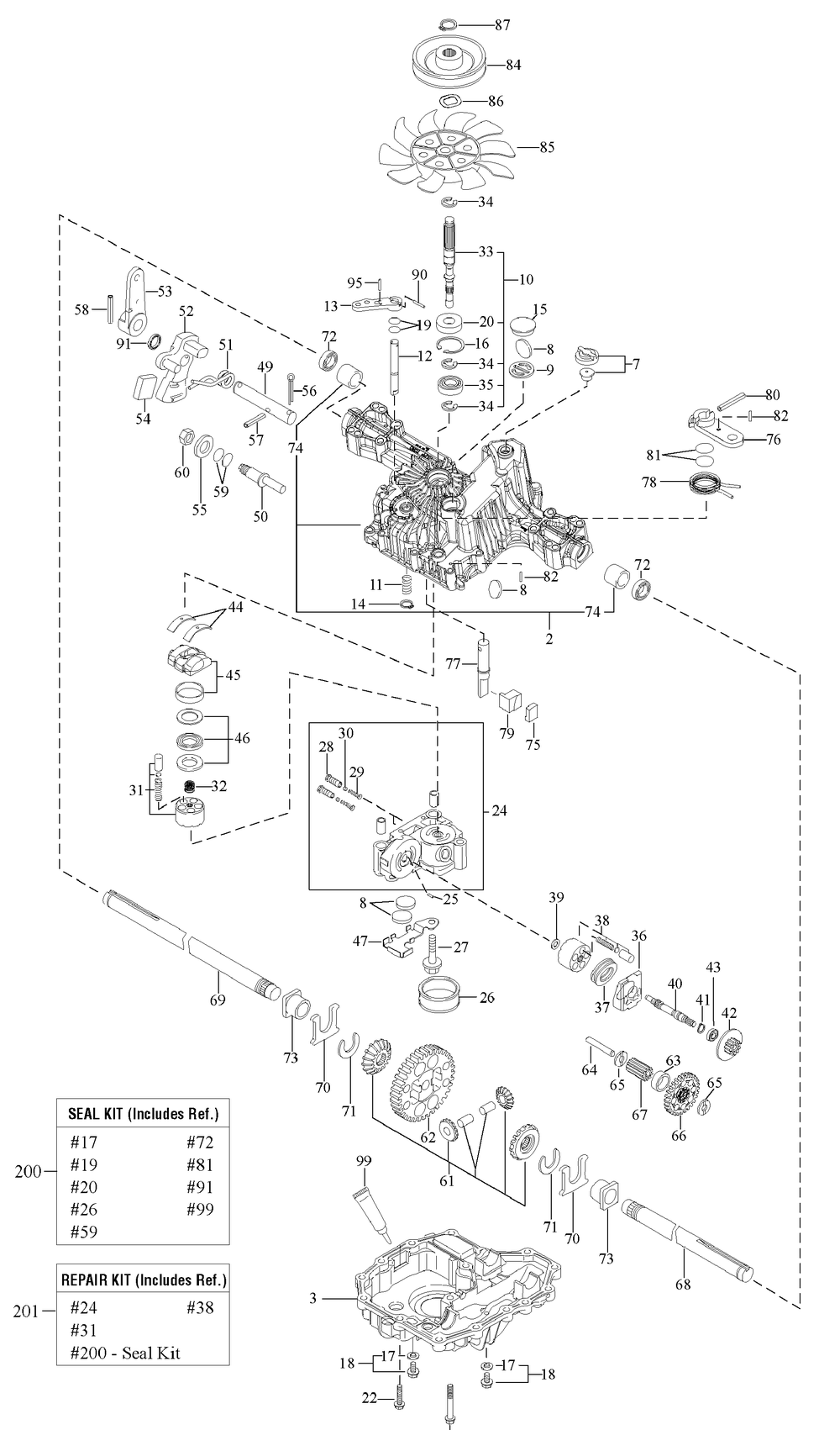 Transmission Service Parts - Tuff Torq K46bp (1729588) Diagram and Parts List for 2690844-EYK175462H  Briggs and Stratton Lawn Tractor